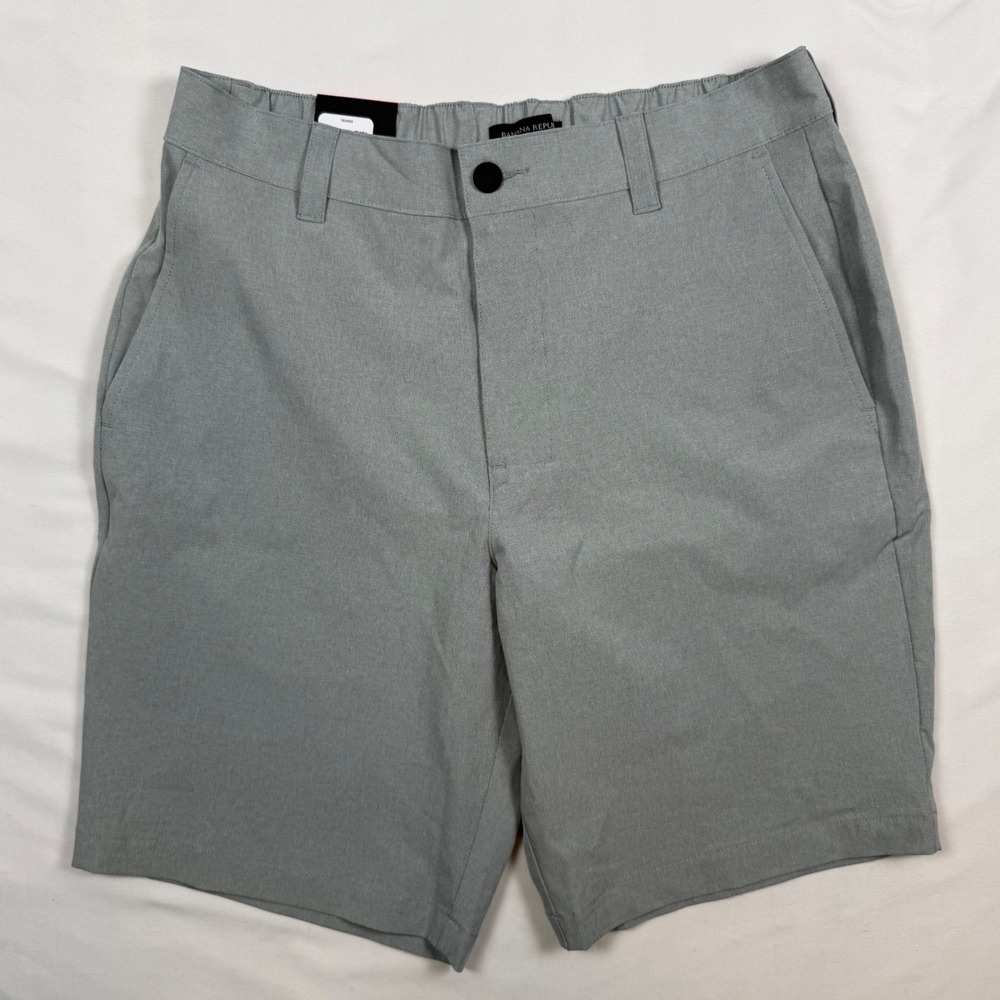 Banana Republic Mens Gray Comfort Flat Front Stretch Wicking Shorts 34 NWT